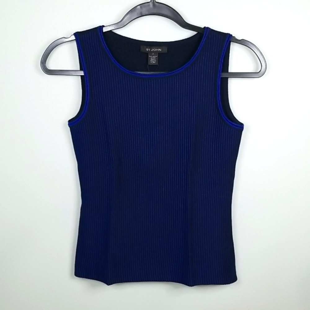 St John Sleeveless Multi Print Navy Top